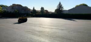 Commercial parking lot freshly paved